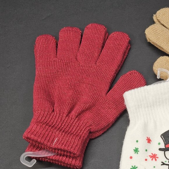 Youth Gloves One Size Bundle Of 3, Red White And Sparkling Tan Christmas Themed - Picture 2 of 8